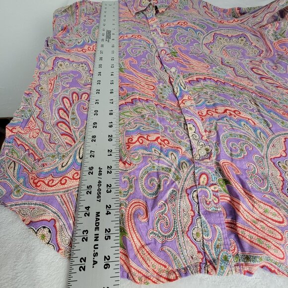 Lauren Ralph Lauren Women Paisley Linen Button-Up Blouse Shirt Large Multicolor - Picture 8 of 8